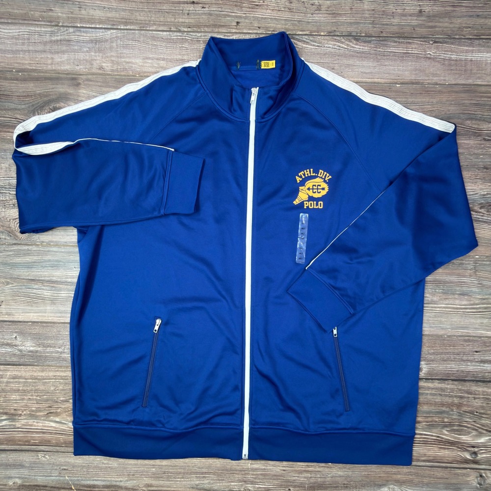 Polo Ralph Lauren Mens Size 4XLT Track Jacket Blue Athl Div Winged Foot CUT TAGS